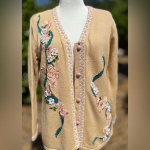 Vtg Floral Sweater Storybook Knit Size M